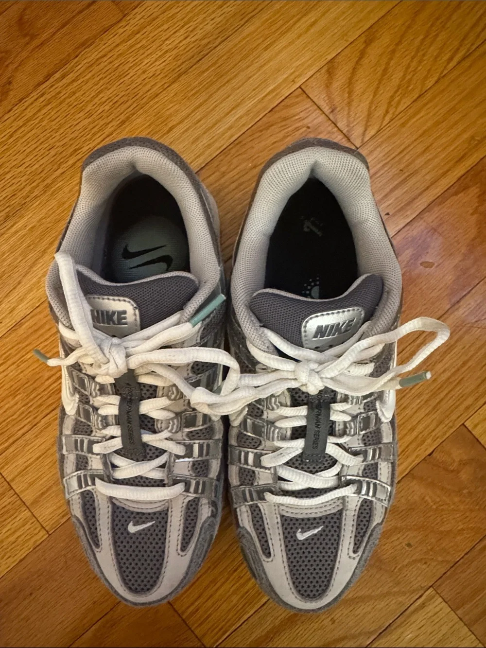 Nike Light Gray and White Mesh Trainer